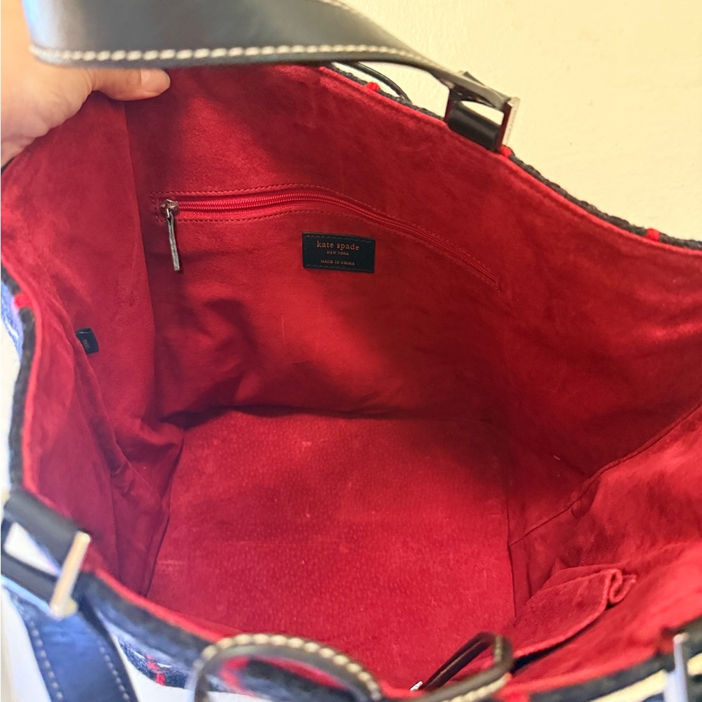 Kate Spade Navy blue and Red Plaid Wool Tote - Picture 4 of 10